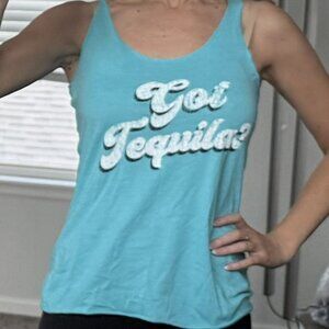 Blue tank top - "Tequila makes her clothes fall off"
